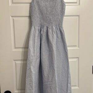 J Crew Women’s Medium Linen Blend Dress Casual Summer Smocked Beach Dress Midi
